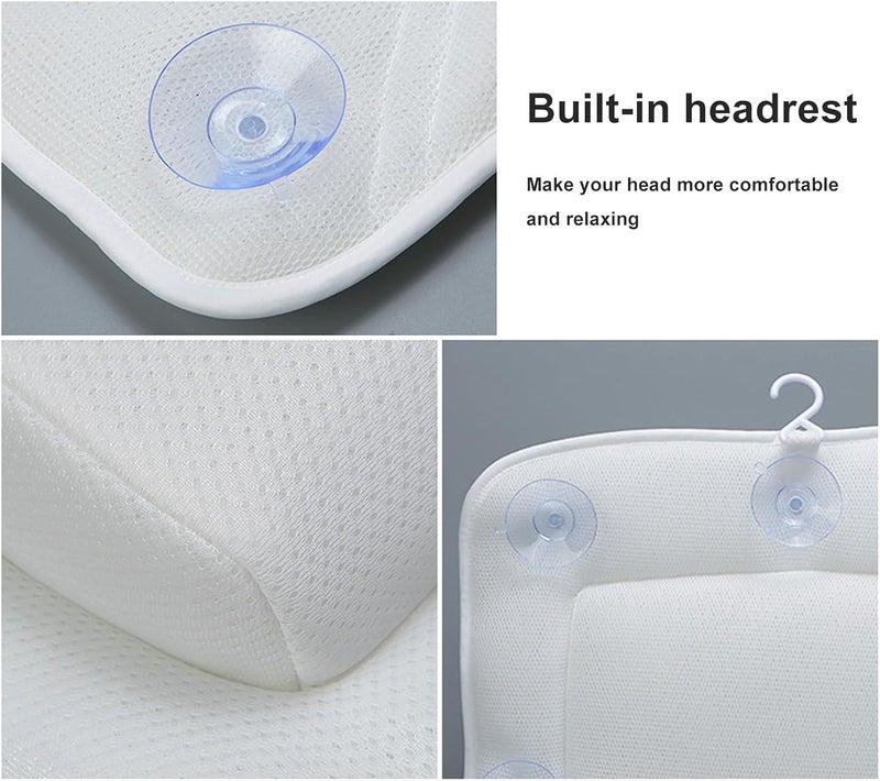Ejoyous Full Body Bath Pillow Spa Bathtub Pillow with Anti Slip Suction Cups Luxury Bath Cushion Mat for Tub White Polyester NeckBack Support Comfortable Spa Experience - Image 3
