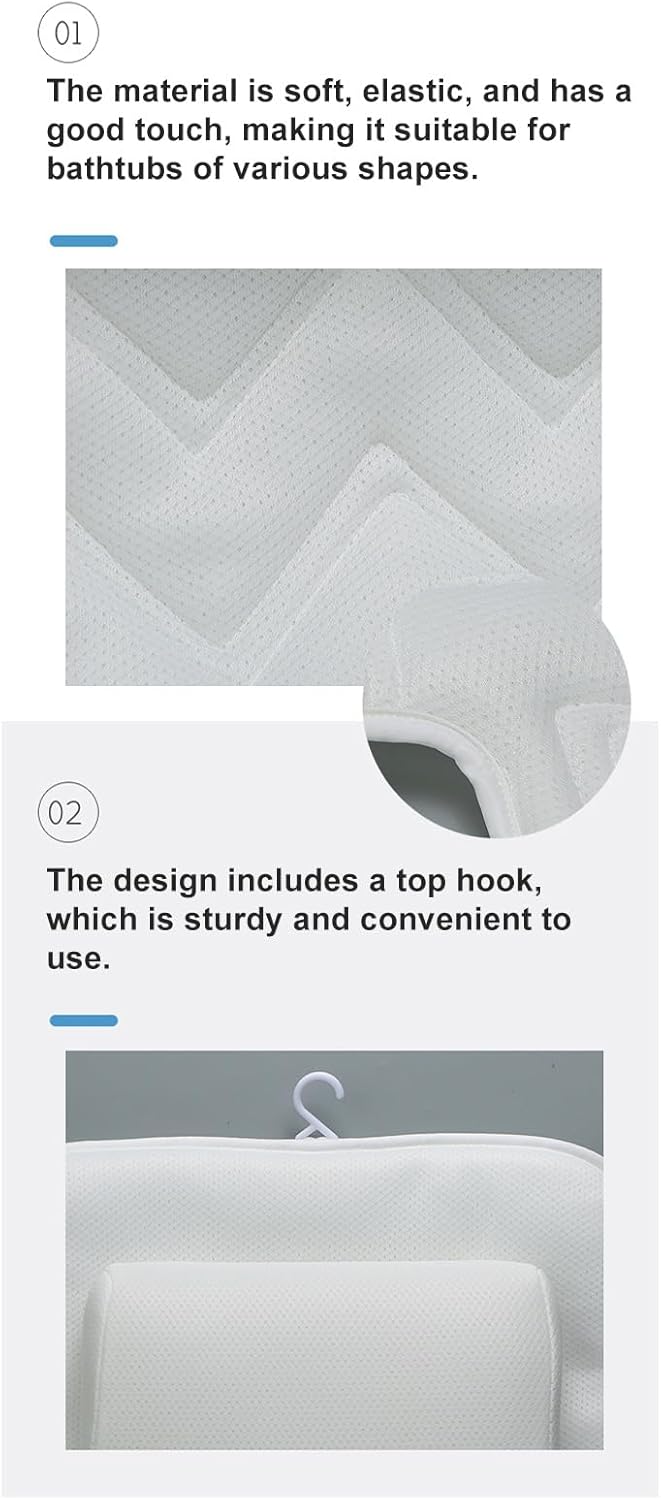 Ejoyous Full Body Bath Pillow Spa Bathtub Pillow with Anti Slip Suction Cups Luxury Bath Cushion Mat for Tub White Polyester NeckBack Support Comfortable Spa Experience - Image 4