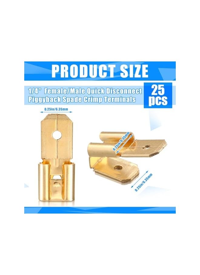 PROMASS promass 25 Pcs Piggyback Spade Connectors, 3 Way Adapter Dual Male to Single Female Brass Quick Disconnect Connectors Piggyback Terminals Crimp Terminals Assortment Kit, Unisulated  - Image 2