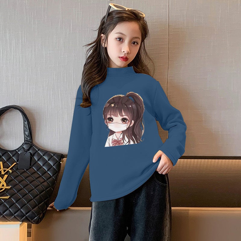 Y2367# Girls De Velvet Long Sleeve T-Shirt Autumn New Cuhk Children'S Foreign Style De Velvet Children'S Comfortable Joker T-Shirt Tide - Image 1