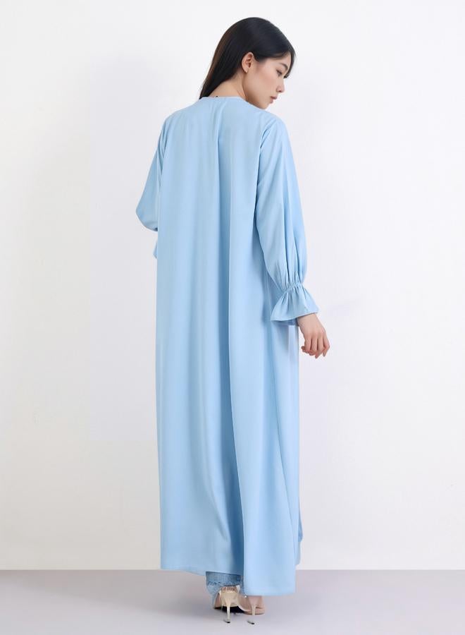 Amirah Solid Frill Sleeves Front Open Abaya - Image 4