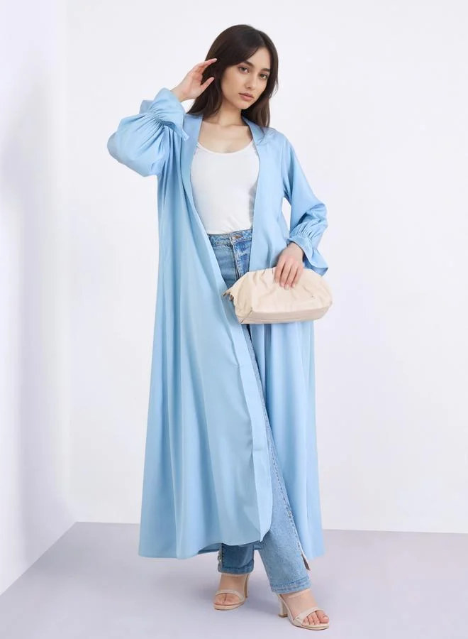 Amirah Solid Frill Sleeves Front Open Abaya