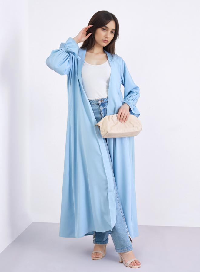Amirah Solid Frill Sleeves Front Open Abaya - Image 1