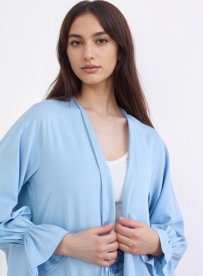 Amirah Solid Frill Sleeves Front Open Abaya - Image 3