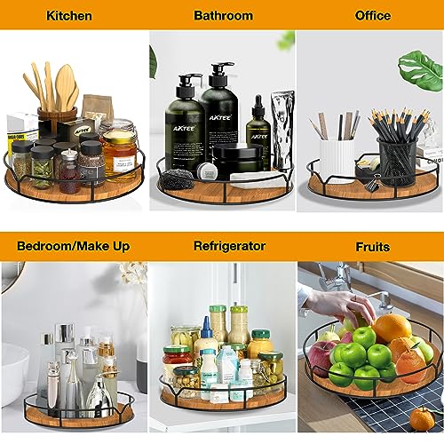 AXTEE Lazy Susan Turntable Organizer for Cabinet Pantry Kitchen Countertop Refrigerator Cupboard, Pine Wood, 9", Carbonized Black - Image 4