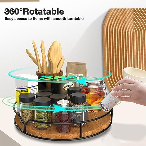 AXTEE Lazy Susan Turntable Organizer for Cabinet Pantry Kitchen Countertop Refrigerator Cupboard, Pine Wood, 9", Carbonized Black - Image 2