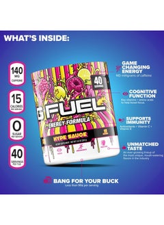 G Fuel Hype Sauce Energy Powder, Sugar Free, Clean Caffeine Focus Supplement, Water Mix, Raspberry Lemonade Flavor, Focus Amino, Vitamin + Antioxidants Blend, 9.8 oz (40 Servings)  - Image 4