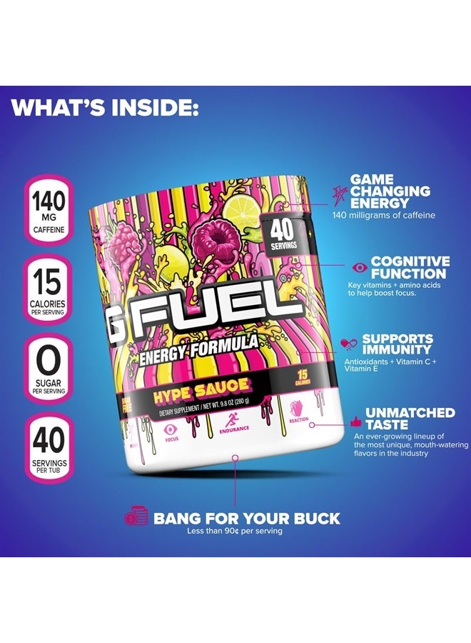 G Fuel مسحوق طاقة هايبي صوص، خالي من السكر، مكمل كافيين نظيف للتركيز، قابل للخلط مع الماء، بنكهة ليمون التوت، أحماض أمينية للتركيز، مزيج من الفيتامينات + مضادات الأكسدة، 9.8 أونصة (40 حصة) - Image 4