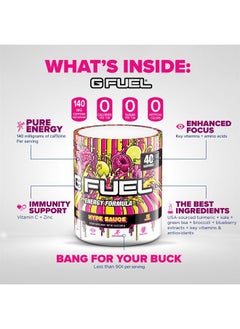 G Fuel Hype Sauce Energy Powder, Sugar Free, Clean Caffeine Focus Supplement, Water Mix, Raspberry Lemonade Flavor, Focus Amino, Vitamin + Antioxidants Blend, 9.8 oz (40 Servings)  - Image 3