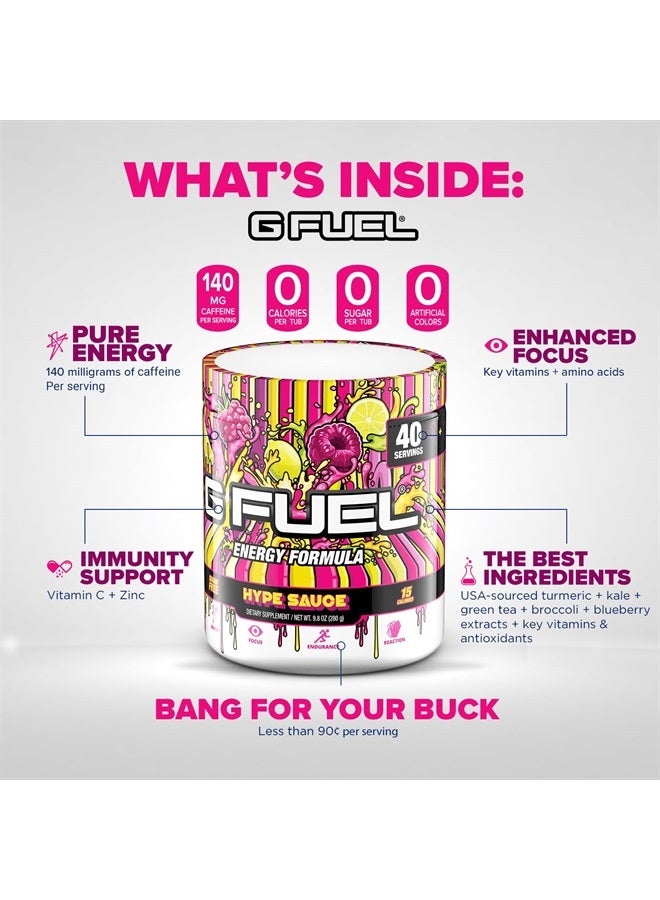 G Fuel مسحوق طاقة هايبي صوص، خالي من السكر، مكمل كافيين نظيف للتركيز، قابل للخلط مع الماء، بنكهة ليمون التوت، أحماض أمينية للتركيز، مزيج من الفيتامينات + مضادات الأكسدة، 9.8 أونصة (40 حصة) - Image 3