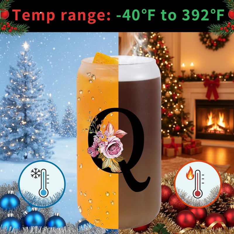 Wulcea Monogrammed Glass Drinking Cup With Lid Straw New Mom Dad after Birth First Time Mama Parents Announcement Nurse Newborn Pregnancy Wife Maternity Expecting Gender Neutral Cool Funny Present Gifts,Q - Image 3