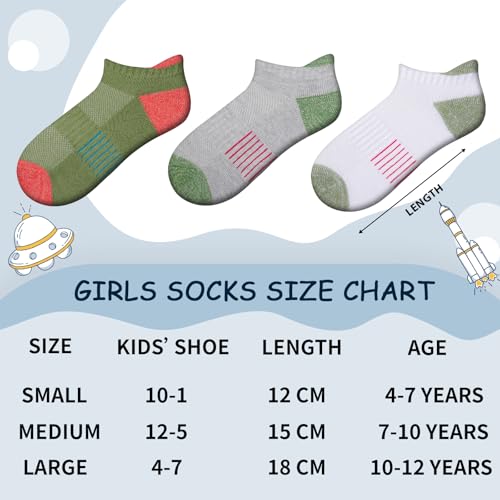 Comfoex Girls Socks Ankle Athletic Socks For Kids 4-6 6-8 8-10 Years Old Short Socks With Cushioned Sole 8 Pairs - Image 2