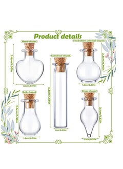 Y&D Small Mini Glass Bottles Tiny Jars With Cork Stoppers 5 Shapes Wishing Drifting Bottle for Wedding Party DIY Decoration Bead Containers Arts and Crafts Projects Geometric Shape 50Pcs  - Image 3