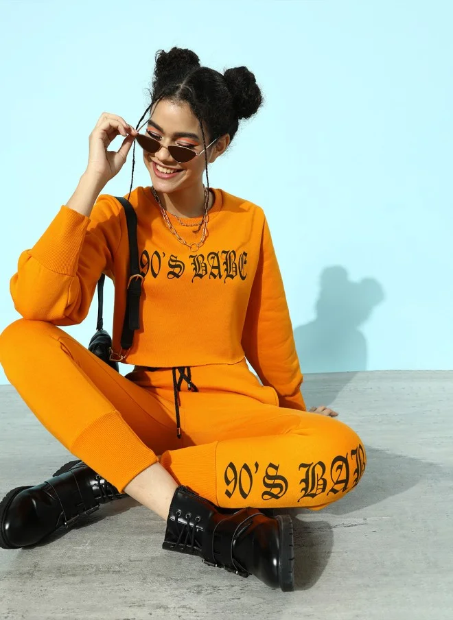 STREET 9 Bright Orange Typography Gym Trousers for Women