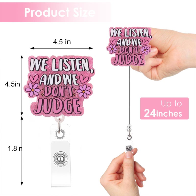 Vozekrod Funny and Cute Badge Reel - We Listen and We Don't Judge Design, Durable Retractable ID Holder for Nurses, Therapists, Counselors, Ideal for Healthcare Workers - Image 2