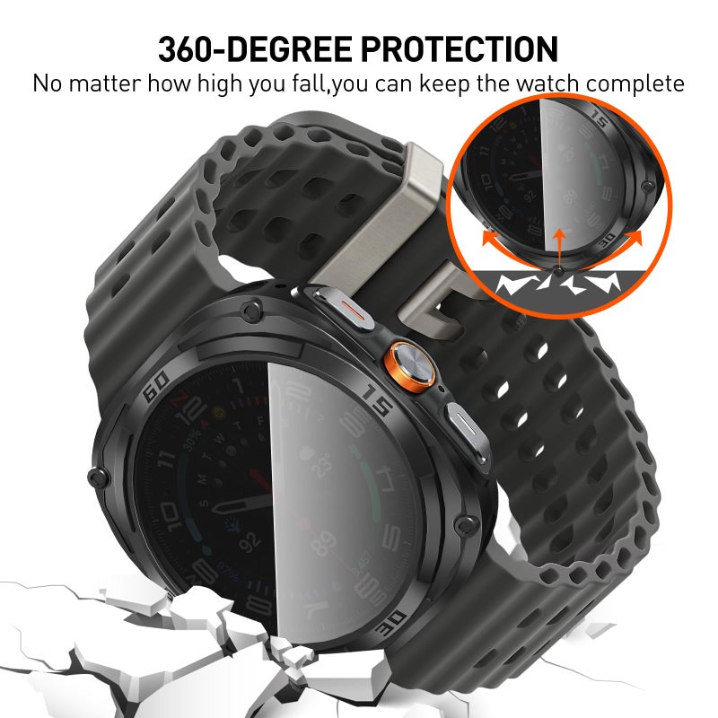 Suoman 2+2 Pack for Samsung Galaxy Watch 7/8 Ultra 47mm (2024/2025) Case,Privacy Tempered Glass Screen Protector, All-Round TPU Protective Cover Bumper-Black+Black - Image 4