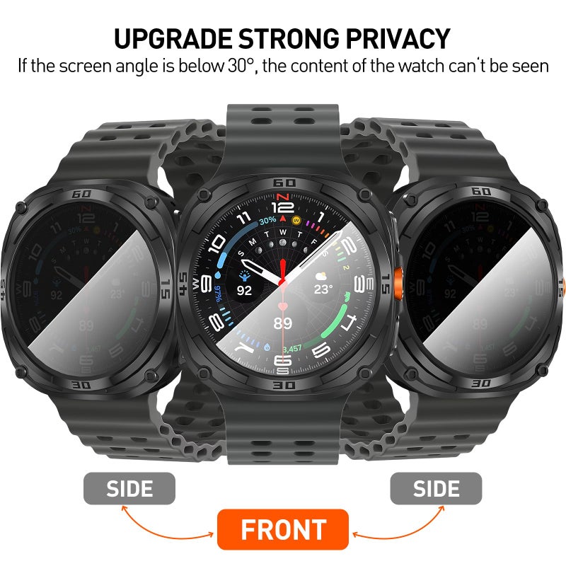 Suoman 2+2 Pack for Samsung Galaxy Watch 7/8 Ultra 47mm (2024/2025) Case,Privacy Tempered Glass Screen Protector, All-Round TPU Protective Cover Bumper-Black+Black - Image 3