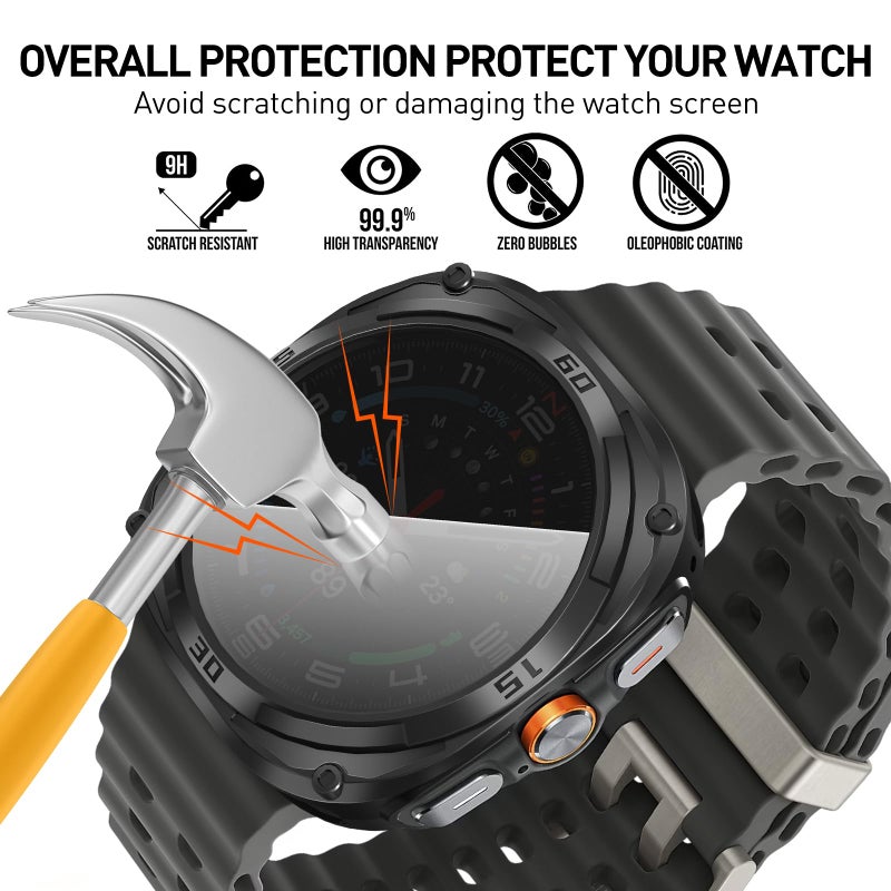Suoman 2+2 Pack for Samsung Galaxy Watch 7/8 Ultra 47mm (2024/2025) Case,Privacy Tempered Glass Screen Protector, All-Round TPU Protective Cover Bumper-Black+Black - Image 5