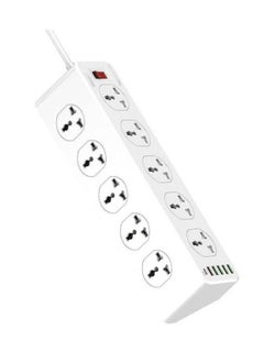 JBQ 2500W 10 Sockets With 5 USB Ports And 1 Type-C PD Port Desktop Extension Home Charger With 2M UK Power Cord White  - Image 1