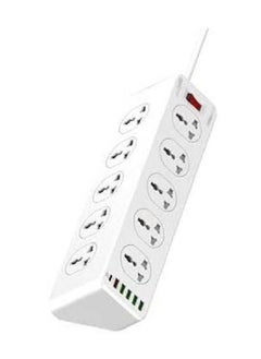 JBQ 2500W 10 Sockets With 5 USB Ports And 1 Type-C PD Port Desktop Extension Home Charger With 2M UK Power Cord White  - Image 2