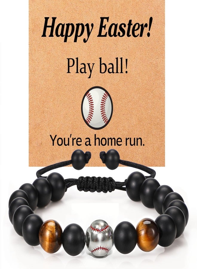 Lamyba Baseball Bracelets for Boys, Baseball Easter Basket Stuffers,Easter Christian Gifts, Adjustable Baseball Bracelets for Teens, Teams, Son, Grandson Brother, Black - Image 1
