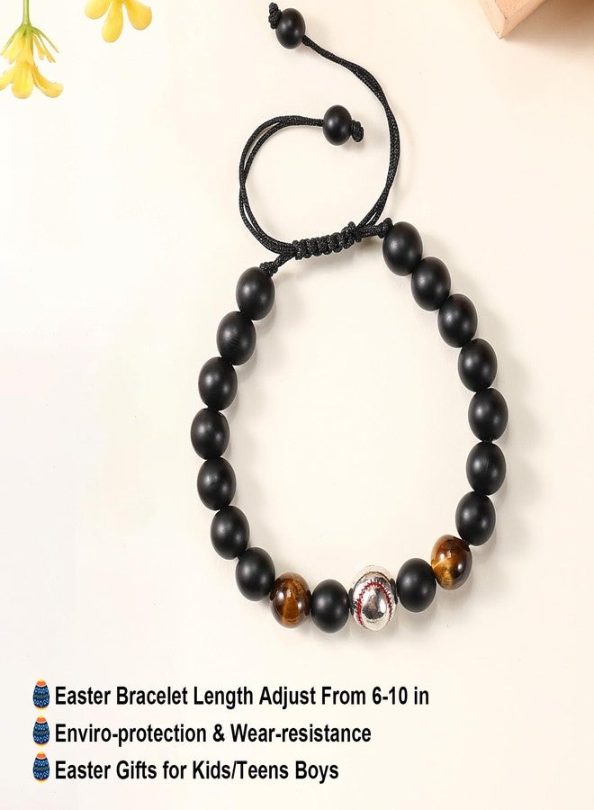Lamyba Baseball Bracelets for Boys, Baseball Easter Basket Stuffers,Easter Christian Gifts, Adjustable Baseball Bracelets for Teens, Teams, Son, Grandson Brother, Black - Image 3