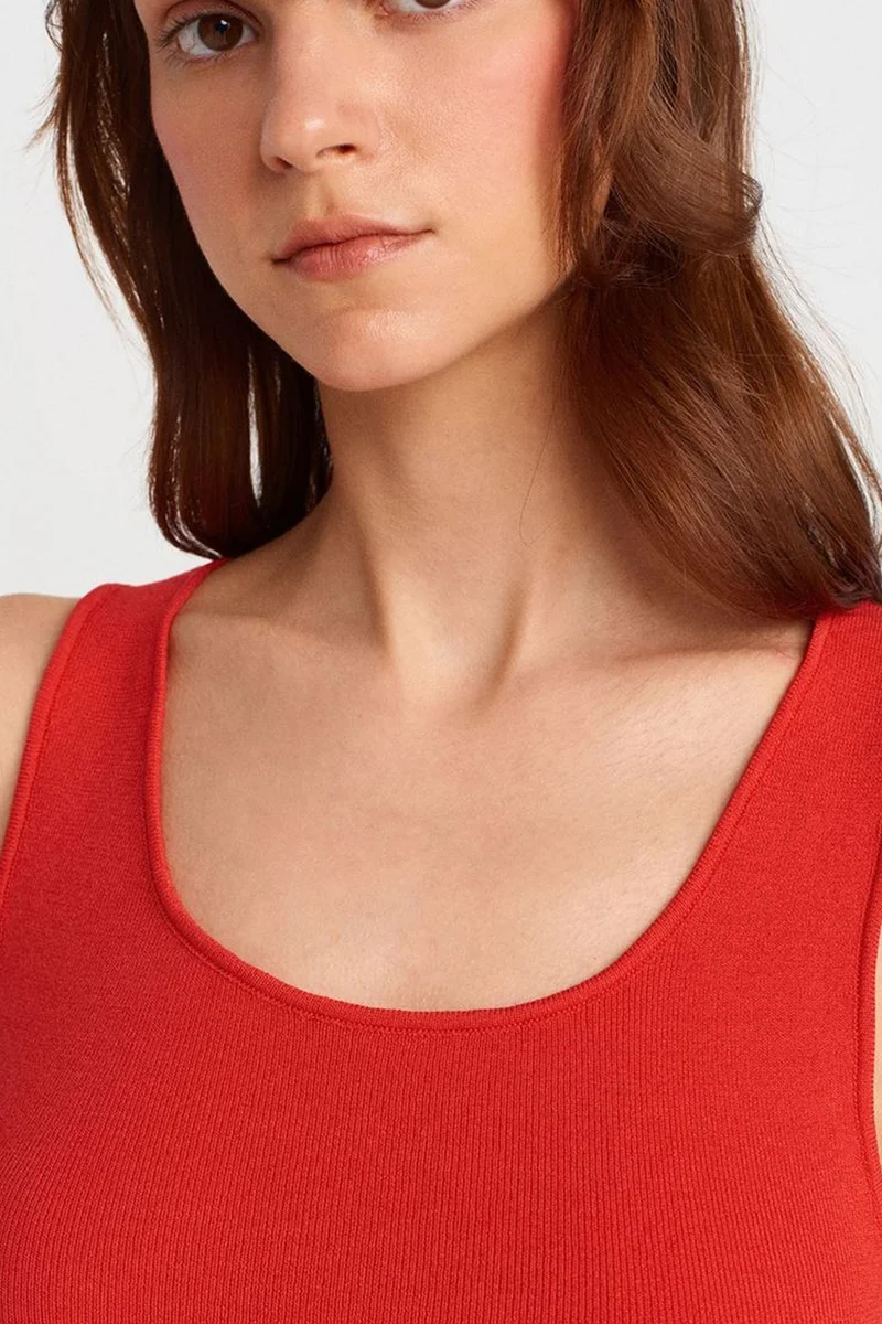 Dilvin Red DILVIN Ribbed Sleeveless Cami Blouse for Women | Best Price UAE