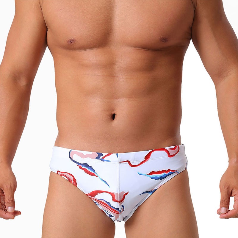 Uxh Men''s Triangle Blue Cloud Print Sexy Close-Fitting Briefs Low-Waist Quick-Dry Beach Swimming Briefs - Image 3