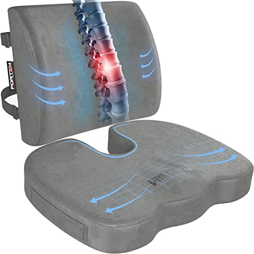 FORTEM Seat Cushion Office Chair Cushion Lumbar Support Pillow for Office Chair Memory Foam Car Seat Cushions Sciatica Coccyx Tailbone Pain Relief Cushions for Back Support Washable Non Slip - Image 1