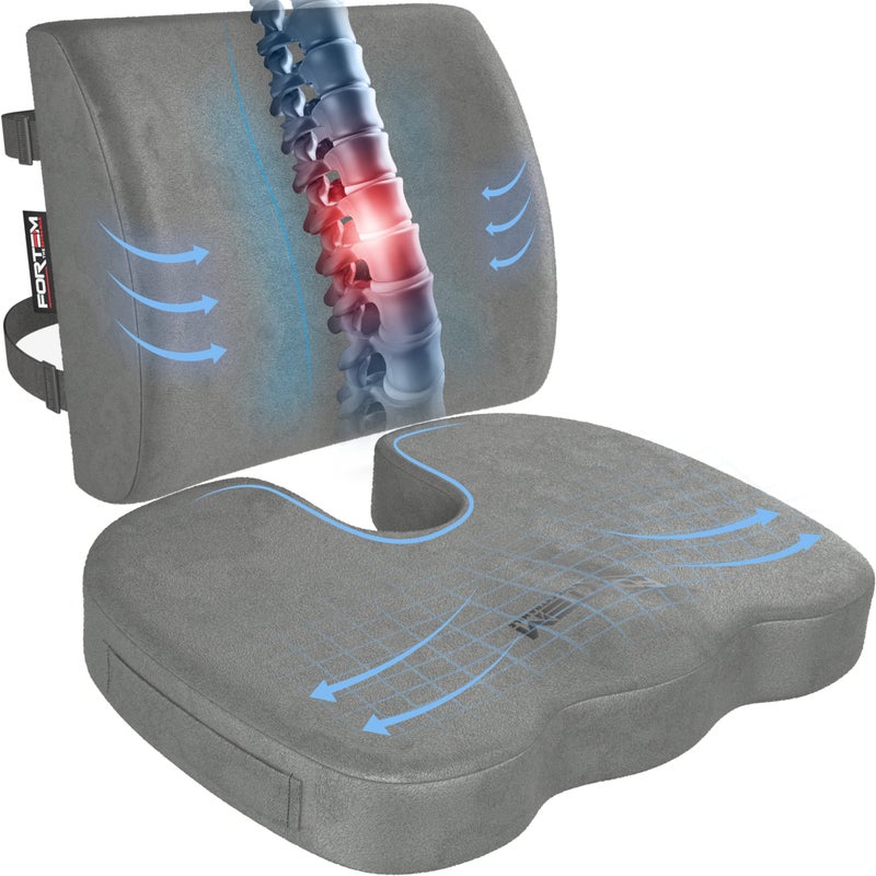 FORTEM Seat Cushion Office Chair Cushion Lumbar Support Pillow for Office Chair Memory Foam Car Seat Cushions Sciatica Coccyx Tailbone Pain Relief Cushions for Back Support Washable Non Slip - Image 2