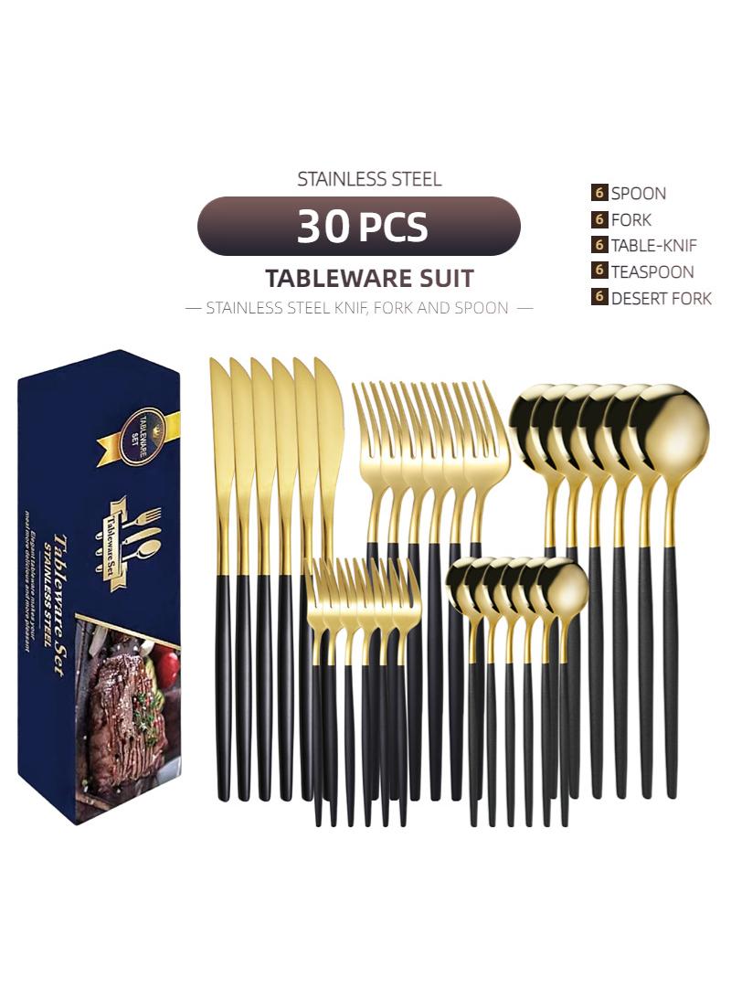 general 30-Piece Knife Fork Spoon Full Set Gold/Black - Image 1