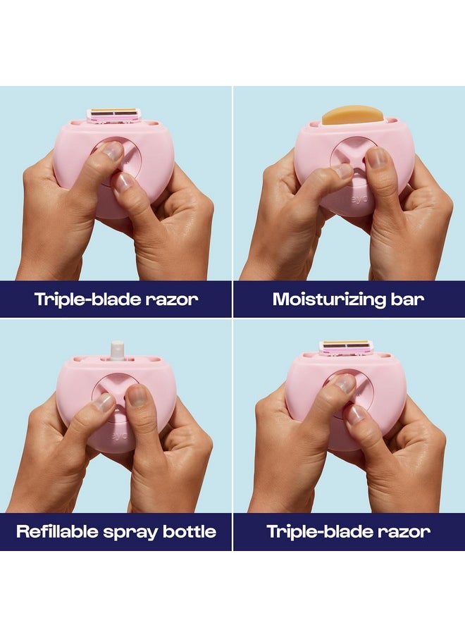 ALLEYOOP Alleyoop Portable Travel Razors For Women - Perfect For Touch Ups On-The-Go - Includes Refillable Blades, Moisturizing Bar & Water Spray Bottle - Safe For All/Sensitive Skin Types (Dusty Pink)  - Image 2