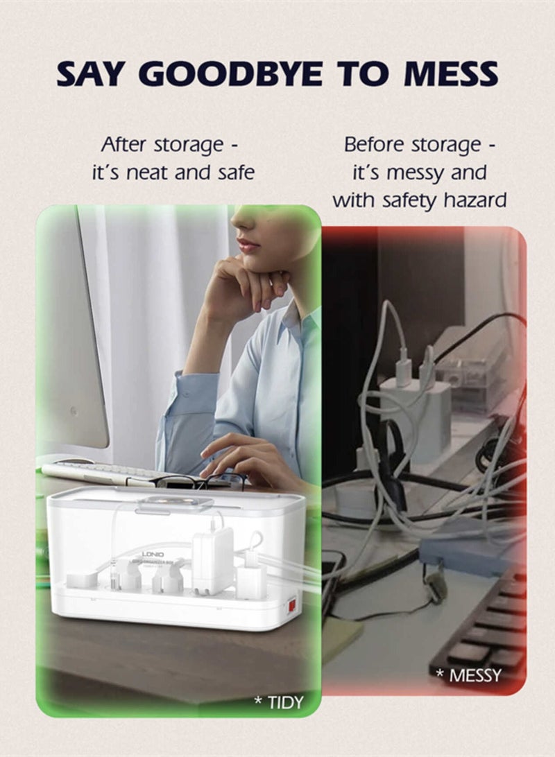 CADIF - Extension with USB ports, 5 ports, 2 Type-C ports with overload protection, 3m power strip cable and organizer box in white  - Image 3