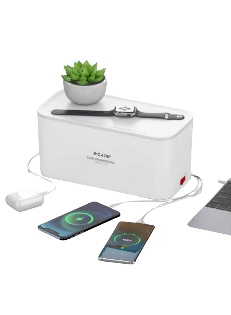CADIF - Extension with USB ports, 5 ports, 2 Type-C ports with overload protection, 3m power strip cable and organizer box in white  - Image 2