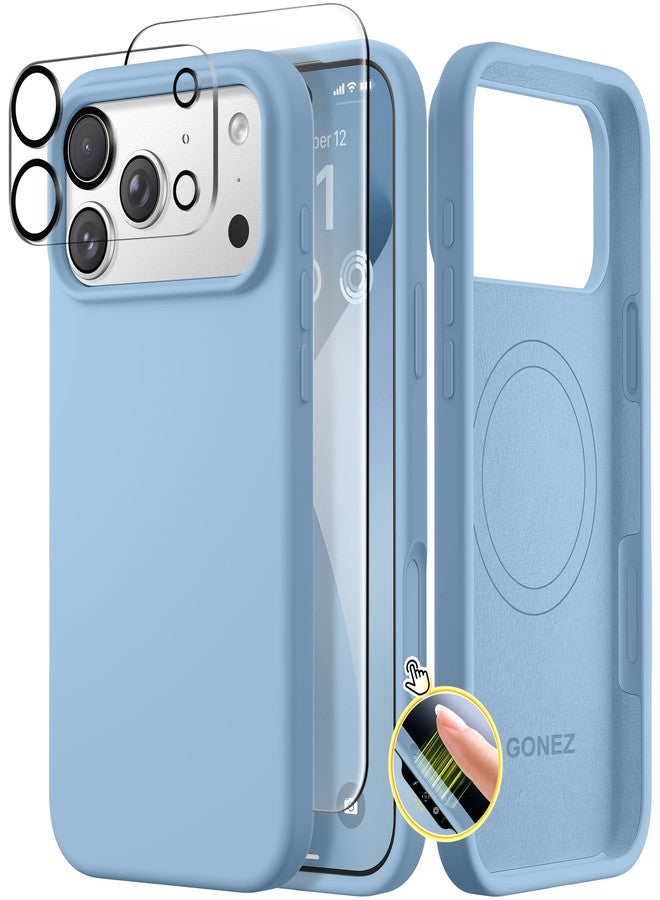 GONEZ Magnetic for iPhone 17 Pro Case, Compatible with MagSafe, [Screen Protector + Camera Lens Protector], Liquid Silicone Anti-Scratch Shockproof Protective Phone Case 6.3 inch, Mist Blue - Image 1