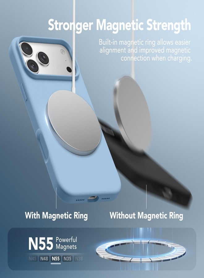 GONEZ Magnetic for iPhone 17 Pro Case, Compatible with MagSafe, [Screen Protector + Camera Lens Protector], Liquid Silicone Anti-Scratch Shockproof Protective Phone Case 6.3 inch, Mist Blue - Image 3