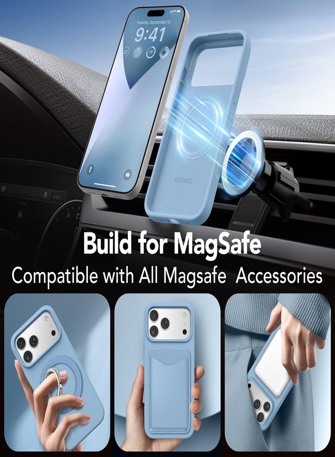 GONEZ Magnetic for iPhone 17 Pro Case, Compatible with MagSafe, [Screen Protector + Camera Lens Protector], Liquid Silicone Anti-Scratch Shockproof Protective Phone Case 6.3 inch, Mist Blue - Image 4