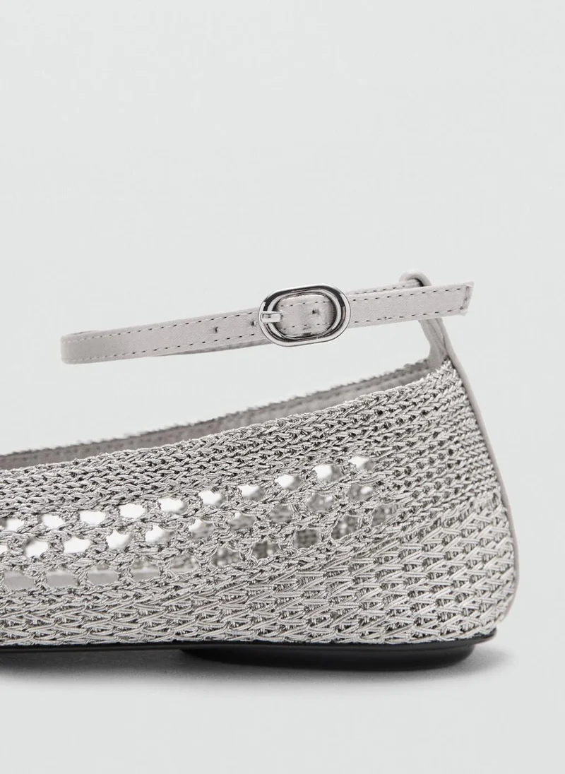 Mango PL-PLATA Crocheted Ballet Flats With Ankle Strap for Women | Best Price UAE
