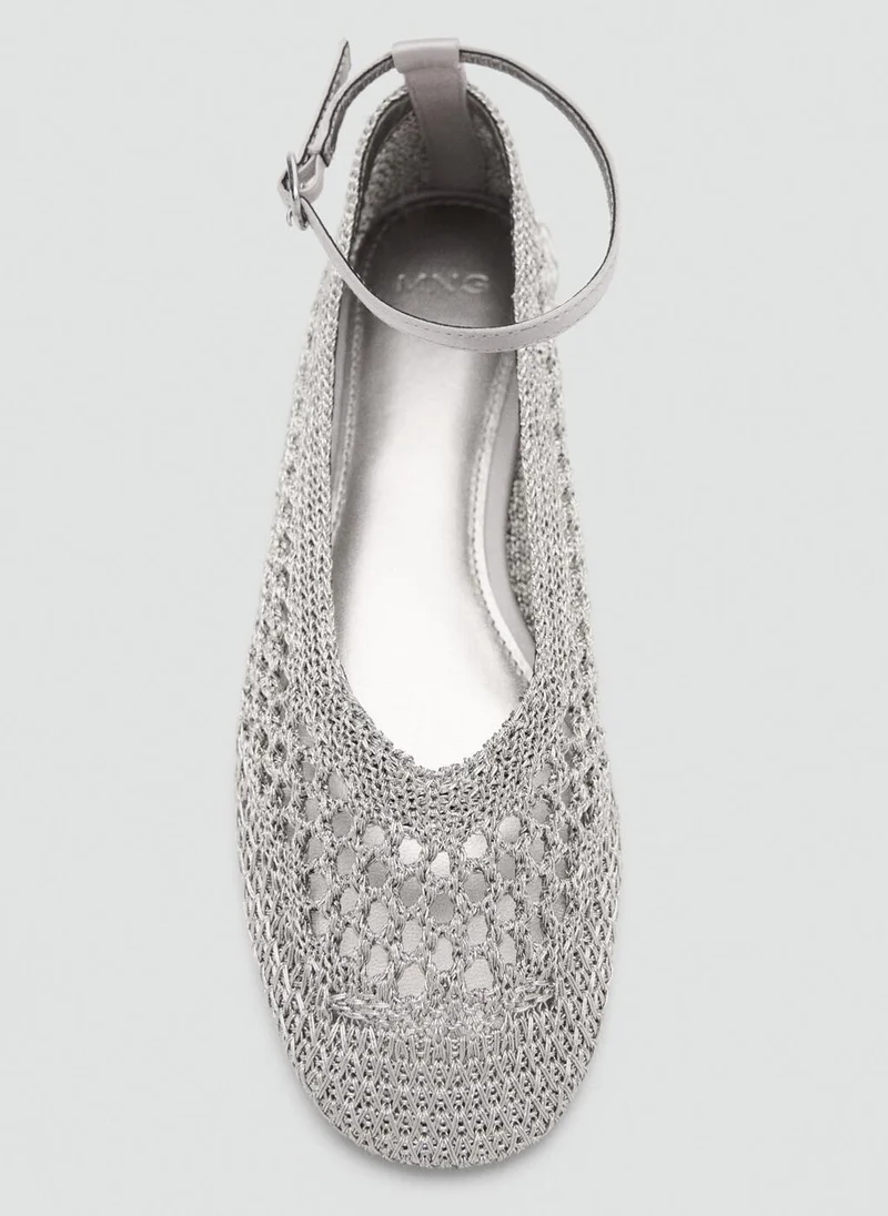 Mango PL-PLATA Crocheted Ballet Flats With Ankle Strap for Women | Best Price UAE
