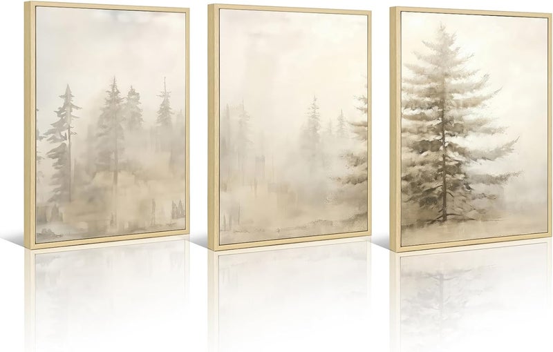 Youillne Foggy Forest Wall Art Decor - Set of 3 Framed Prints - Image 1