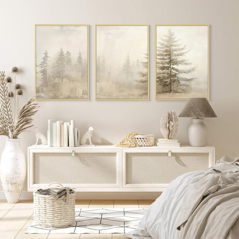 Youillne Foggy Forest Wall Art Decor - Set of 3 Framed Prints - Image 4