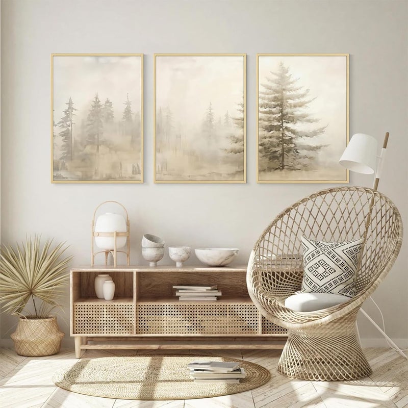 Youillne Foggy Forest Wall Art Decor - Set of 3 Framed Prints - Image 3