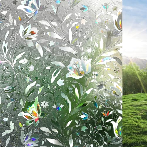 rabbitgoo Window Privacy Film Decorative Stained Glass Window Film Sun Blocking Glass Clings RenterFriendly Static Cling Frosted Sticker Covering for Home Door Rainbow Tulip 236 x 1181