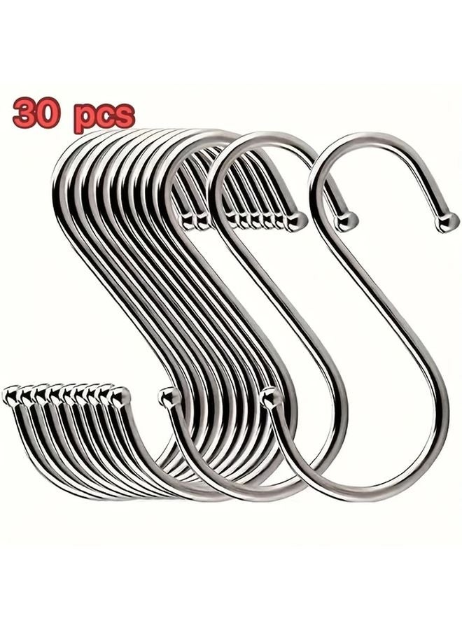 30pcs Silvery Stainless Steel S Hooks Rustproof Multi Purpose Kitchen Organization - Image 1