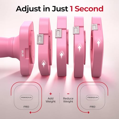 FEIERDUN 5-in-1 Adjustable Dumbbell Set of 2, 12LBS/6LBS Hand Weights for Women, 1s-Adjust Dual-Stable Dumbbell Set for Women Home Gym & Outdoor, Pink - Image 3