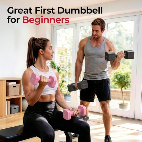 FEIERDUN 5-in-1 Adjustable Dumbbell Set of 2, 12LBS/6LBS Hand Weights for Women, 1s-Adjust Dual-Stable Dumbbell Set for Women Home Gym & Outdoor, Pink - Image 2