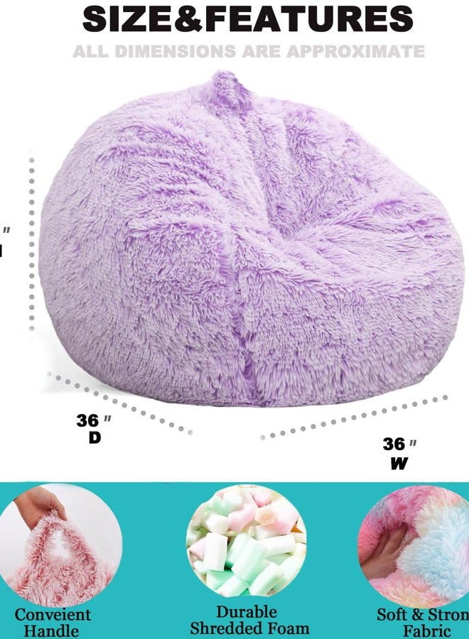 Kisoy 3FT Fluffy Bean Bag Chair, Faux Fur Comfy BeanBag for Organizing Plush Toys or Textil for Adults Teens Kids Girls, Lavender - Image 3