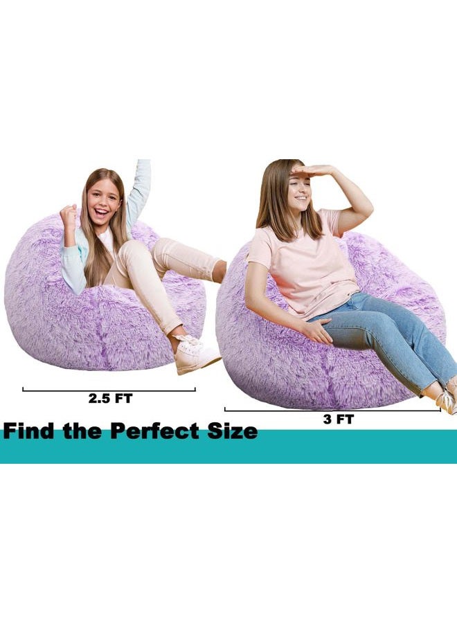 Kisoy 3FT Fluffy Bean Bag Chair, Faux Fur Comfy BeanBag for Organizing Plush Toys or Textil for Adults Teens Kids Girls, Lavender - Image 4