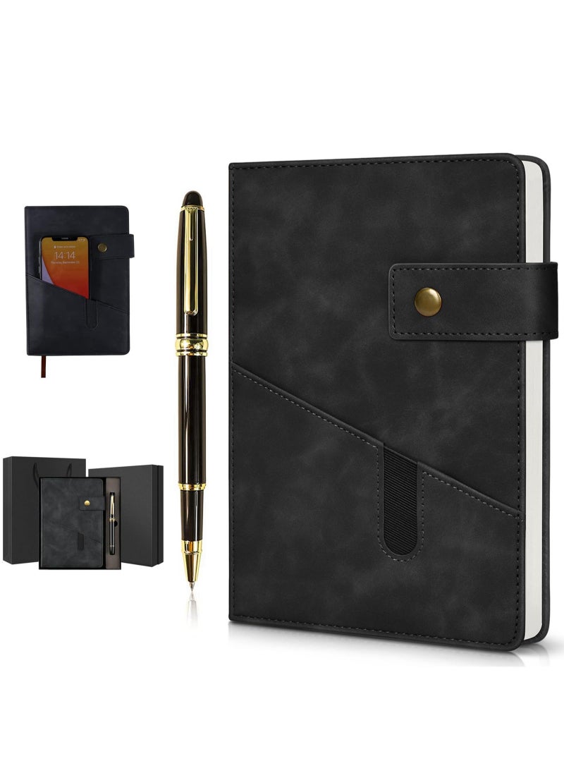Merrystick - Black A5 Lined Leather Journal Notebook,Personalized Hardcover Journal Set with Pen & Gift Box,200 Pages 100 gsm Thick Ruled Paper Daily Diary for Men Women School,Travel,Business,Work,Home Writing - Image 1