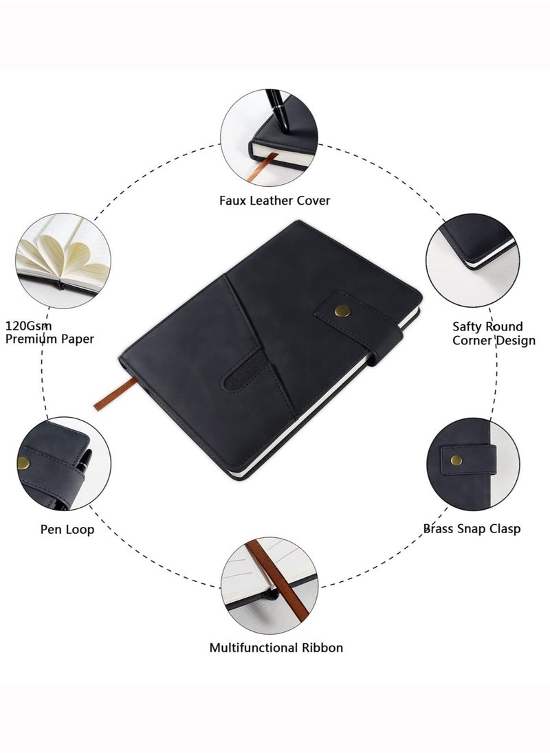 Merrystick - Black A5 Lined Leather Journal Notebook,Personalized Hardcover Journal Set with Pen & Gift Box,200 Pages 100 gsm Thick Ruled Paper Daily Diary for Men Women School,Travel,Business,Work,Home Writing - Image 1